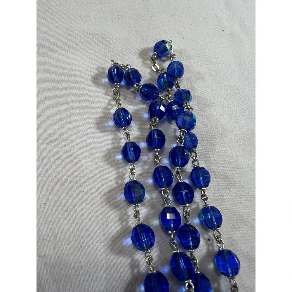 Set of 2 Catholic Rosaries Blue & Clear Glass Beads Silver Crucifix INRI Vintage